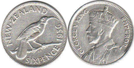 coin New Zealand 6 pence 1936
