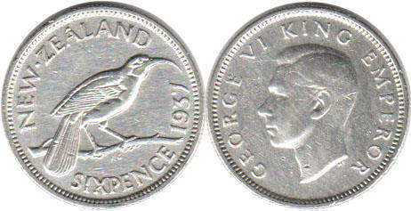 coin New Zealand 6 pence 1937