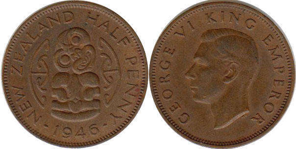 coin New Zealand 1/2 penny 1946