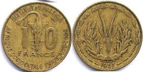 piece Togo 10 francs 1957