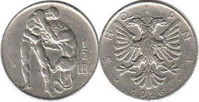 coin Albania 1/2 lek 1926