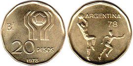moneda Argentina 20 pesos 1978 Campeonato mundial de futbol