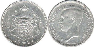 coin Belgium 20 francs 1934