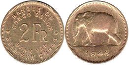 coin Belgian Congo 2 francs 1946