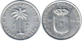 coin RUANDA-URUNDI 1 franc 1958