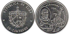 moneda Cuba 25 centavos 1989 Alexander Humboldt