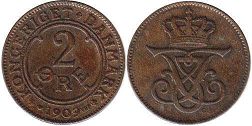 mynt Danmark 2 öre 1909
