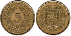 mynt Finland 5 markkaa 1930