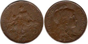 piece France 5 centimes 1917