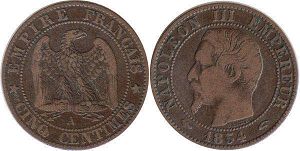 piece France 5 centimes 1854