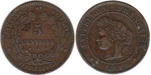 piece France 5 centimes 1871