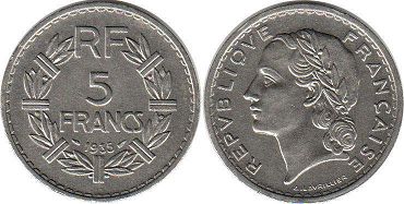 piece France 5 francs 1935
