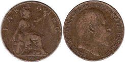coin UK old farthing 1907