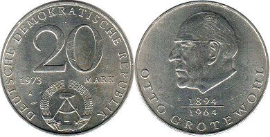 monnaie East Allemagne 20 mark 1973