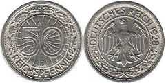 Münze German Weimar 50 pfennig 1928