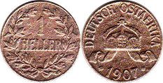 coin German East Africa 1 heller DEUTSCH OST AFRIKA