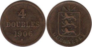 coin Guernsey 4 doubles 1906