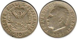 piece Haiti 10 centimes 1958