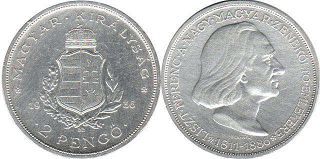 coin Hungary 2 pengo 1936