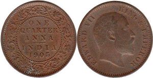 coin British India 1/4 anna 1905