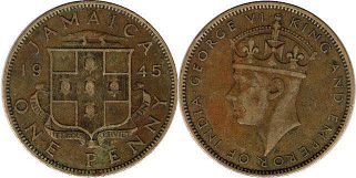 coin Jamaica 1 penny 1945