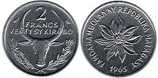 coin Madagascar 2 francs 1965
