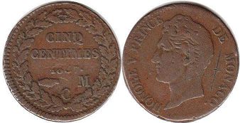 piece Monaco 5 centimes 1837