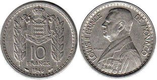 piece Monaco 10 francs 1946