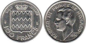 piece Monaco 100 francs 1956