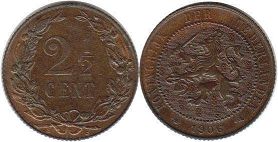 coin Netherlands 2.5 cents 1906
