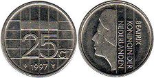 monnaie Pays-Bas 25 cents 1997