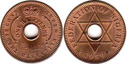coin Nigeria half penny 1959