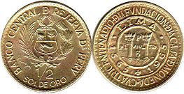 moneda Peru 1/2 sol 1965 400 Aniversario de la menta en Lima