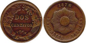 moneda Peru 2 centavos 1876