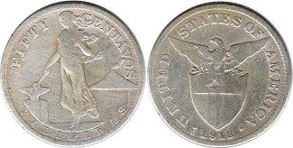 coin Philippines 50 centavos 1918