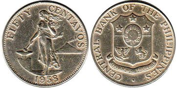 coin Philippines 50 centavos 1958