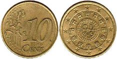 pièce de monnaie Portugal 10 euro cent 2002