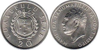 coin Samoa 20 sene 1967