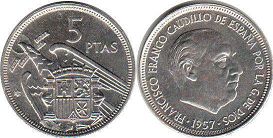 coin Spain 5 pesetas 1957 (1974)