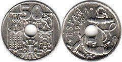 moneda España 50 centimos 1949 (1962)