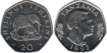 coin Tanzania 20 shillingi 1992