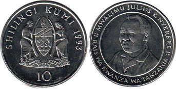 coin Tanzania 10 shillingi 1993