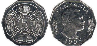 coin Tanzania 5 shillingi 1993