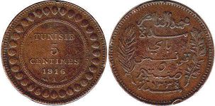 piece Tunisia 5 centimes 1916