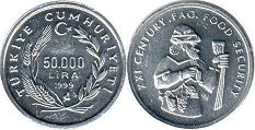 moneda Turquía 50000 lira 1999 FAO