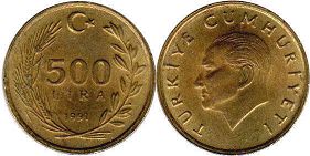 coin Turkey 500 lira 1991