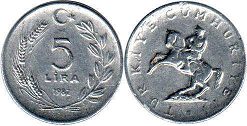 moneda Turkey 5 lira 1982