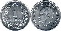 moneda Turkey 1 lira 1986