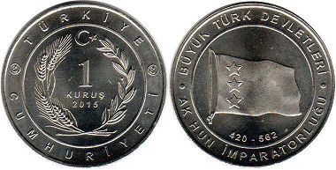 moneda Turquía 1 kurush 2015 Hephthalite