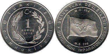 moneda Turquía 1 kurush 2015 Hunos